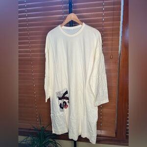 Yohji Yamamoto Shirt Cropped Sleeve Jumbo Tee with Graphic Logo Cream Size S/M
